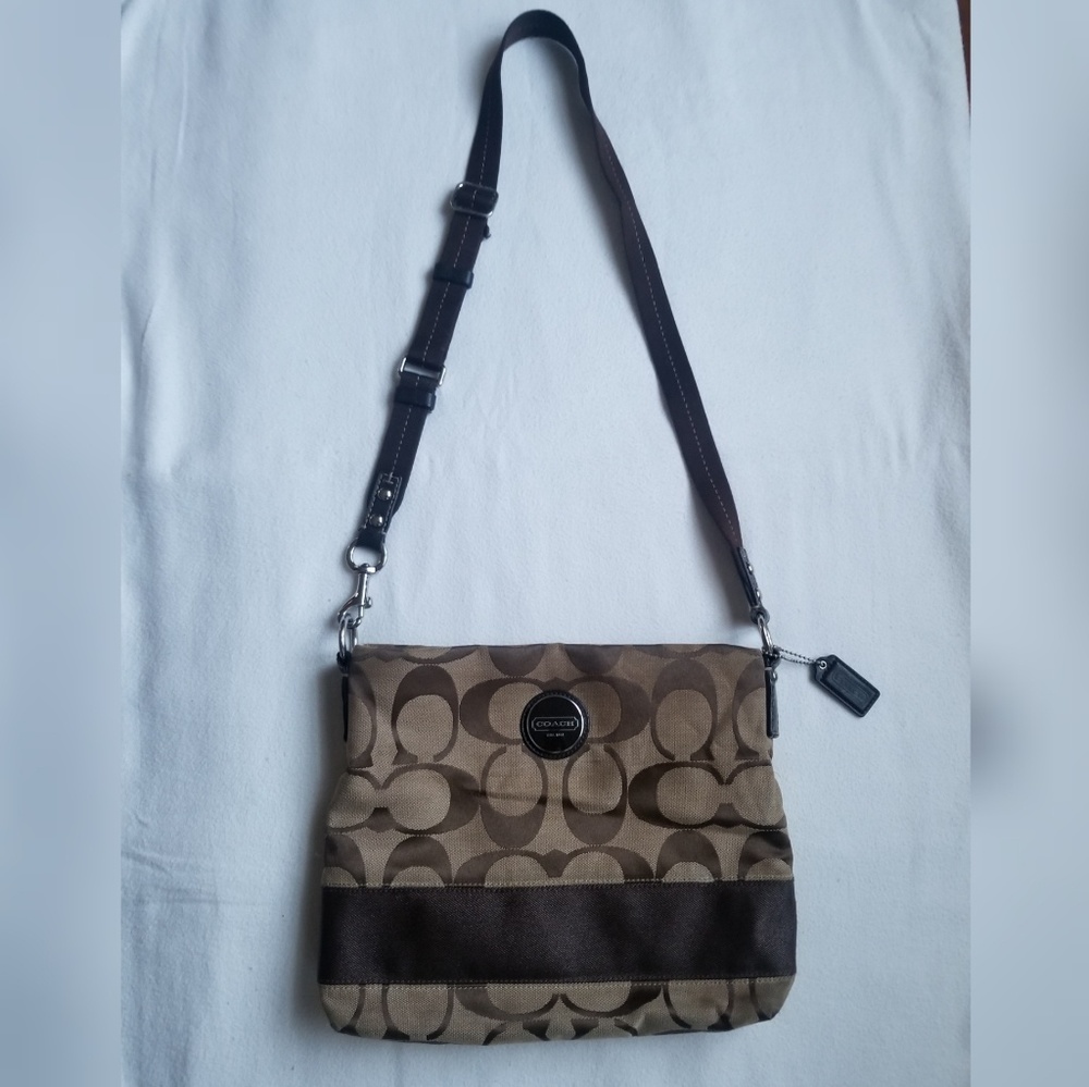 Brown Tan Coach Crossbody Purse/Bag with Stripe